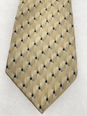 Bill Blass 100% Silk Tie Gold Champagne Geometric Blue Silver Abstract Jacquard